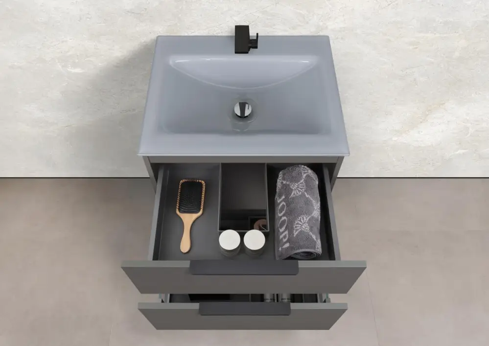 Zafiro - Badmöbelset 60 cm mit Glaswaschtisch Optiwhite und Unterschrank Knallerangebot