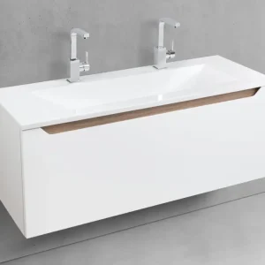 Badmöbel Set Monza grifflos, 120 cm Doppelwaschbecken, weiß hochglanz Kostenloser Rückversand