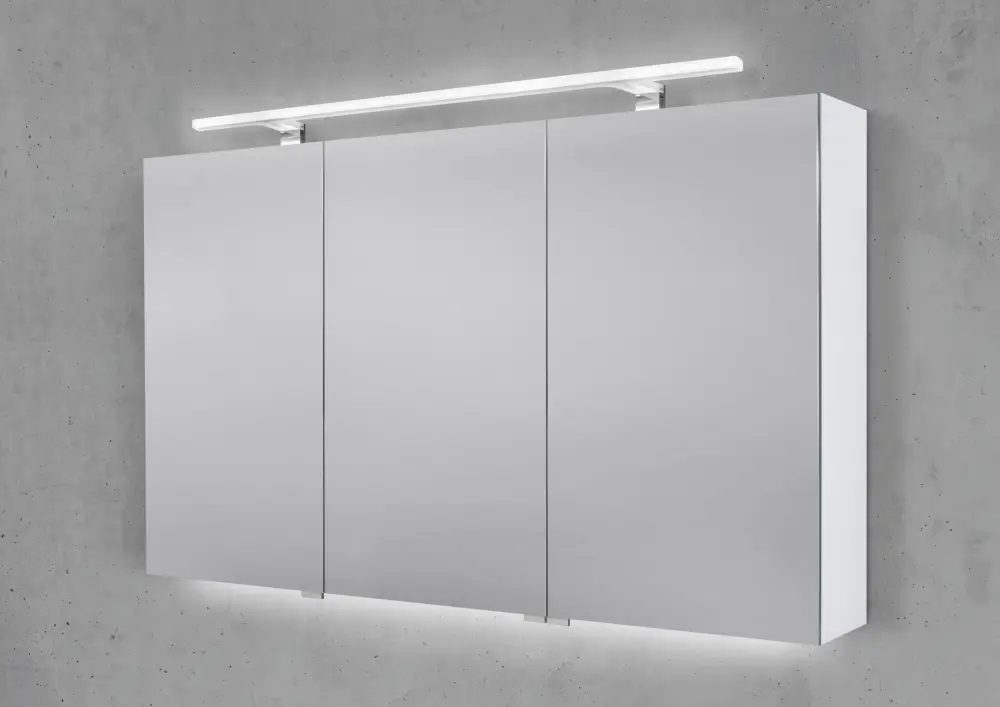Solange Der Vorrat Reicht Spiegelschrank 120 cm mit MULTI LED Acryl Aufsatzleuchte Doppelspiegeltüren