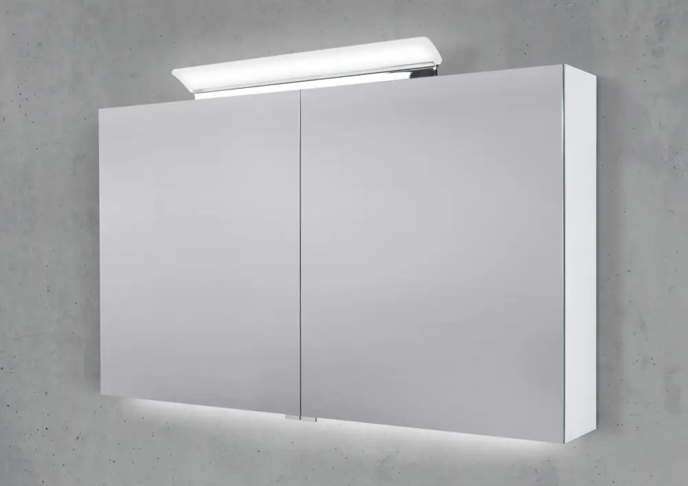 Spiegelschrank 120 cm LED Acryl Aufsatzleuchte doppelseitig verspiegelt Top-Preis