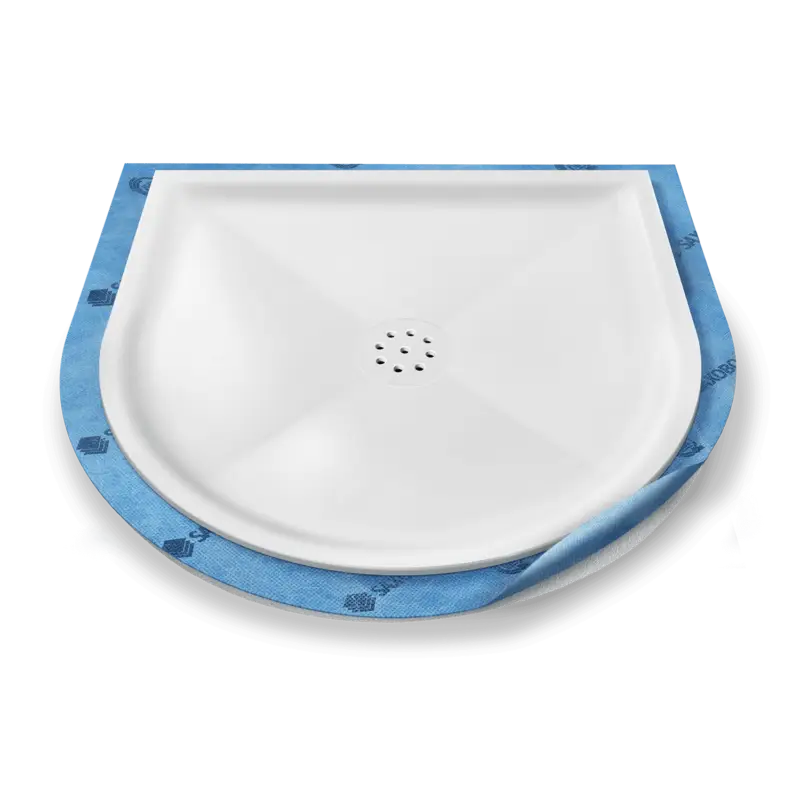 SAXOBOARD® Halbkreis-Duschwanne tief Punktablauf aus Mineralwerkstoff. Garantierte Lieferung