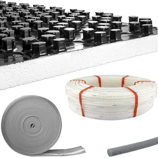 40 m² Fußbodenheizung-Set - Noppensystem - 30 mm Wärme-Trittschall-Dämmung - PE-RT 5-Schichtrohr 16 x 2 mm Super-Preis