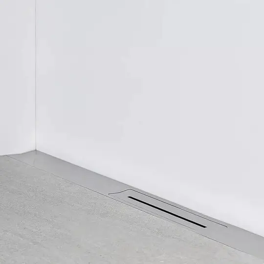 Neu Combia Duschrinne flach, drehbarer Mittenablauf, Duschprofil Edelstahl matt gebürstet, Flach-Siphon, Länge 800 mm