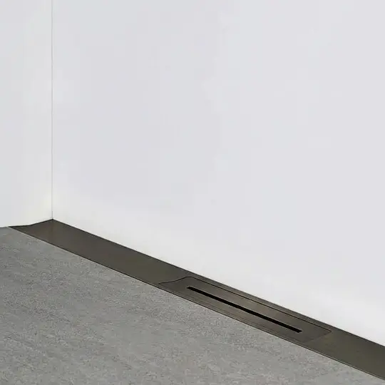 Versand Am Gleichen Tag Combia Duschrinne flach, drehbarer Mittenablauf, Duschprofil Edelstahl schwarz chrom gebürstet, Flach-Siphon, Länge 1200 mm (auch kürzbar)