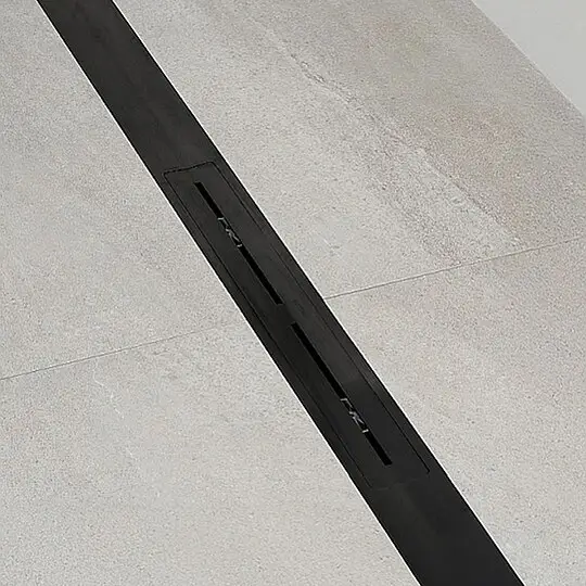 Combia Duschrinne flach, drehbarer Doppel-Mittenablauf, Duschprofil Edelstahl schwarz matt, Flach-Siphon, Länge 1200 mm (kürzbar) Online Kaufen