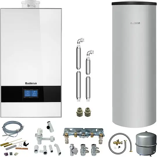 Zertifiziert Buderus GB182i.2 Logaplus Gas-Brennwert Paket W42 weiß mit Regelung BC400 und Warmwasserspeicher SU200 - 15 kW - 7739621358