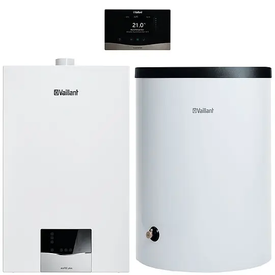 Knallerangebot Vaillant Gas-Brennwert-Paket 1.720/3 ecoTEC plus VC 15 CS/1-5 mit Regelung VRC 720/3 und 200 Liter Warmwasserspeicher VIH R - 8000016491