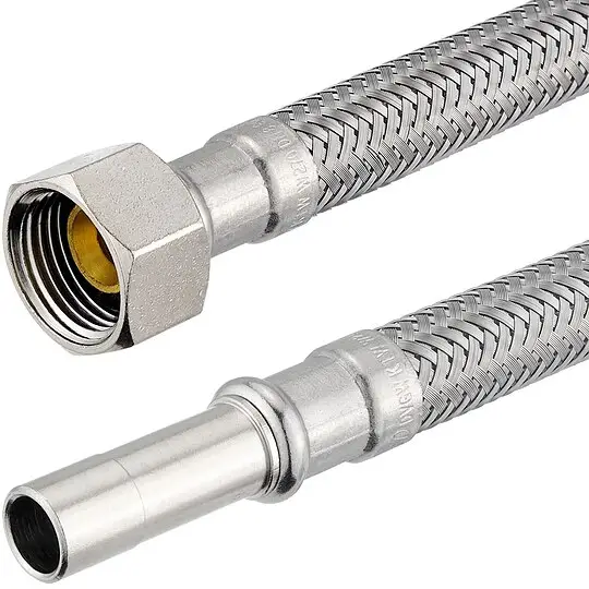 Ausverkauf Flexibler Verbindungsschlauch - 1 x Überwurfmutter 3/8'' mit Dichtung und 1 x Rohrstutzen 10 mm - Länge 200 mm