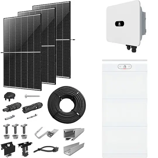 Bestseller PV-Komplettanlage 15 kWp mit Huawei Wechselrichter 15 kW + Stromspeicher 21,0 kWh, 36 Solarmodulen Glas-Glas black frame & Montagesystem Aufdach