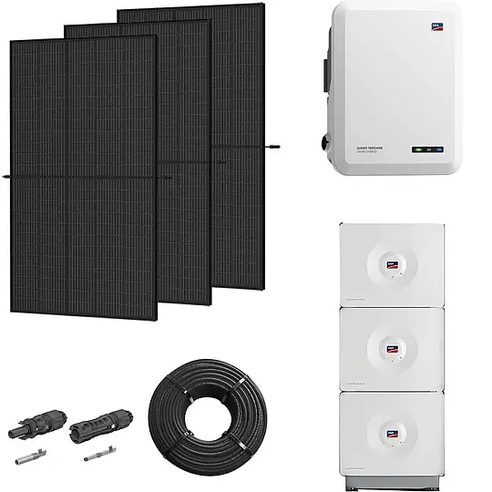 Photovoltaik-Paket 8 kWp mit SMA Wechselrichter 8 kW + Stromspeicher 9,84 kWh, 20 Solarmodulen full black Heißes Angebot