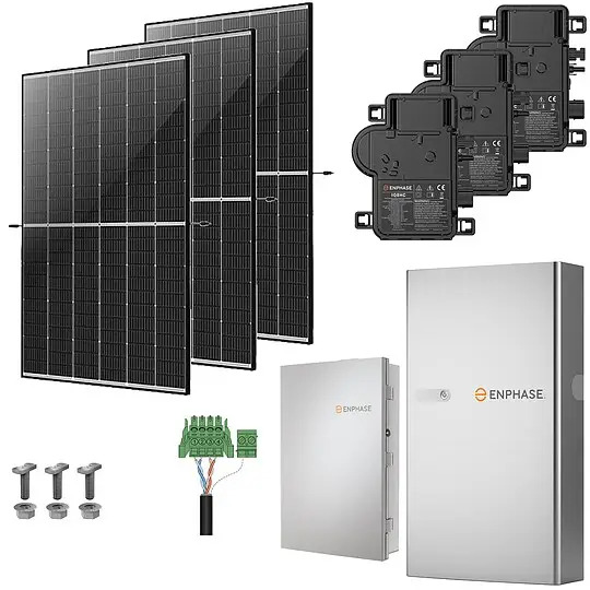 Neu Im Sortiment Photovoltaik-Paket 8 kWp mit Enphase Mikrowechselrichtern + Stromspeicher 10,0 kWh, 20 Solarmodulen Glas-Glas black frame