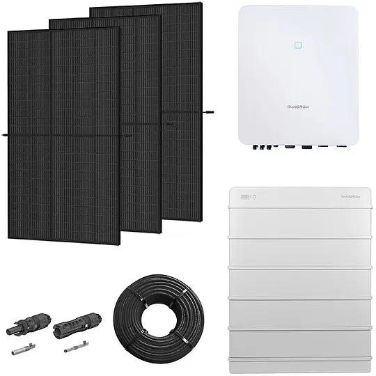 Knallerangebot Photovoltaik-Paket 10 kWp mit Sungrow Wechselrichter 10 kW + Stromspeicher 16,0 kWh, 24 Solarmodulen Glas-Glas full black