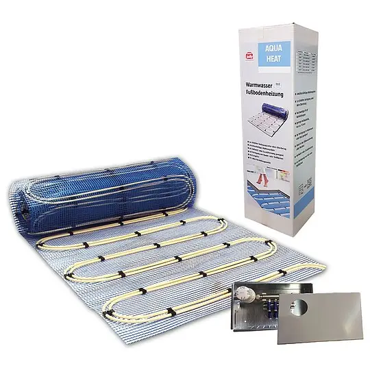 jollytherm Warmwasser Fußbodenheizung-Set Aquaheat Professional 10 m² - 4 Heizmatten 3,1 x 0,8 m inkl. Anschlussleitungen, Anschlussbox & RTL Regelventil - 10253 Neu