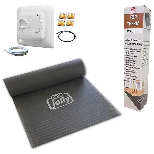 jollytherm Carbonfolienheizung-Set Top-Therm BASIC 1,75 m² - Heizmatte 3,5 x 0,5 m inkl. Anschlussleitung und Thermostatregler standard Highlight