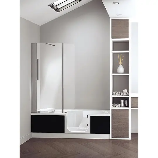Direkt Vom Hersteller Badewanne Kinedo Duo-Eck mit Duschbereich links, Glasverkleidung, schwarz, 1800 x 590 x 800 mm - D4-1880-ER-GS-DK