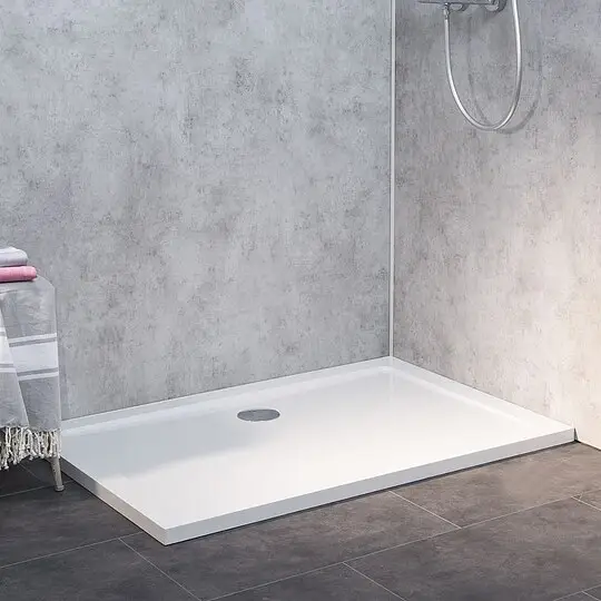 Aktuell Combia Duschwanne Rechteck flach aus Mineral-Colorat, weiß, Anti-Rutsch-Beschichtung - 140 x 90 x 3,5 cm