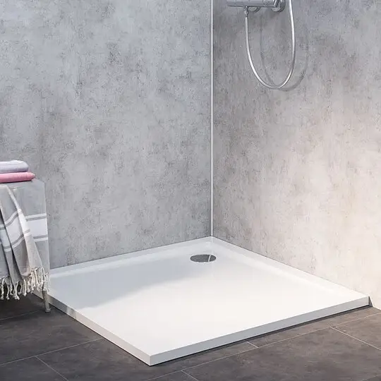 Combia Duschwanne Quadrat flach aus Mineral-Colorat, weiß - 90 x 90 x 3,5 cm Online Kaufen