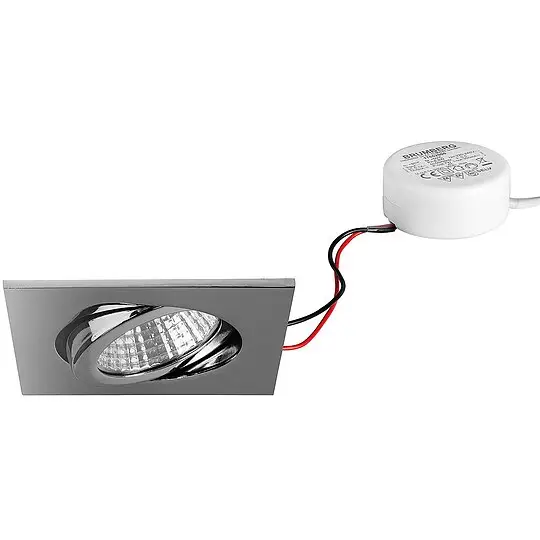 Schnäppchen Brumberg LED Einbaustrahler, 230V, 6W, 3000K, 640 lm eckig, chrom, dimmbar, Rundkonverter - mit Netzteil - 82 x 4 mm