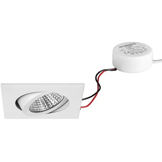 Highlight Brumberg LED Einbaustrahler, 230V, 6W, 3000K, 640 lm eckig, weiß, dimmbar, Rundkonverter - mit Netzteil - 82 x 4 mm