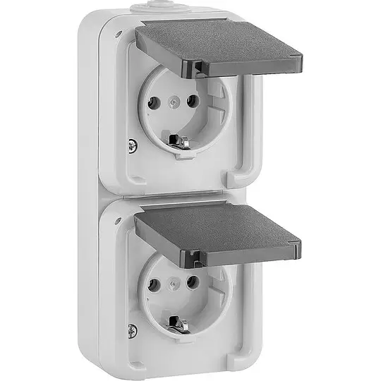 Versand Am Gleichen Tag Aufputz Steckdose, IP44, Schuko, senkrecht, grau D 6622 WAB - 2-fach