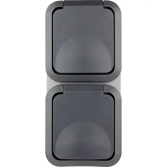 Nur Heute AquaStorm Steckdose Senkrecht, Aufputz grau - 162 x 75 x 57 mm - 2-fach