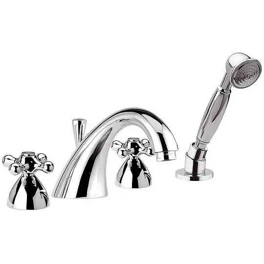 Wannenrand-Zweigriffmischer-Set Retro 4-Loch inkl. Handbrause, Brausehalter und Brauseschlauch - chrom Jetzt Kaufen