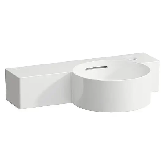 Begrenztes Angebot Handwaschbecken Laufen Val 550 x 155 x 315 mm, 1 Hahnloch rechts, mit Überlauf Ablage links, weiß - H8152840001061