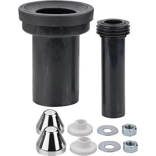 Aktuell WC-Anschlussgarnitur mit Abflussrohr 90 mm und verchromten Kappen