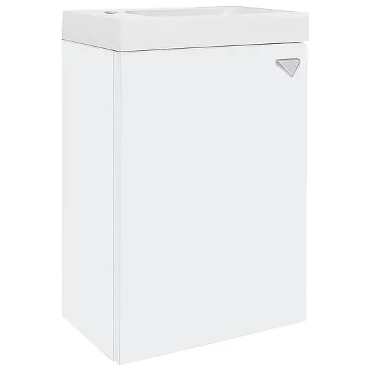 Waschtischunterschrank + Mineralguss-Waschtisch ELYP, weiß hochglanz, 1 Tür, Anschlag links, 400 x 609 x 220 mm Knallerangebot
