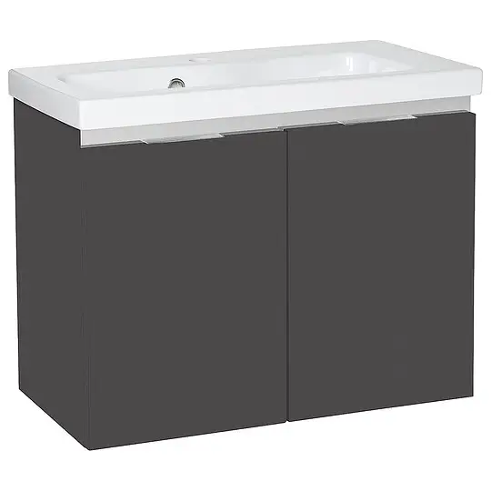 Waschtischunterschrank + Keramik-Waschtisch EOLA, anthrazit hochglanz, 2 Türen, 710 x 580 x 380 mm Direktkauf