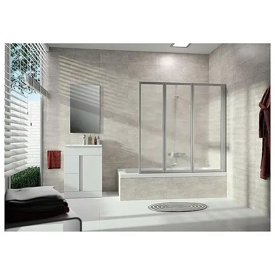 Kostenloser Versand Badewannenaufsatz Hüppe Combinett 2-teilig, silber matt Kunstglas, 1000-1015 x 1400 mm - AC0101087264