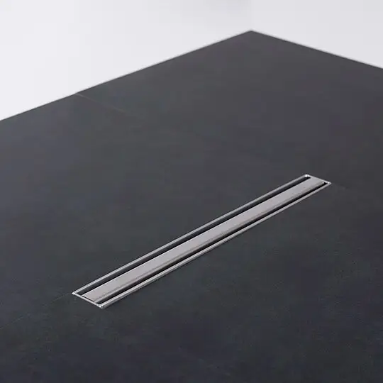 Billig Combia Duschrinne flach, drehbarer Mittenablauf, Abdeckung Edelstahl matt gebürstet, Norm-Siphon, Länge 300 mm