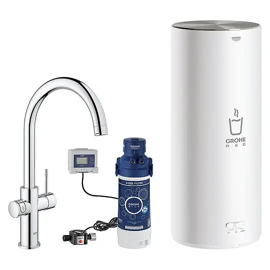 Spültischmischer Grohe Red Duo, C-Auslauf, chrom mit Boiler L und Filter S-Size Starter Set - 30079001 Neu