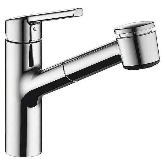 Spültischmischer KWC Luna E, Niederdruck, herausziehbare Geschirrbrause, Ausladung 220 mm, chrom - 10.445.033.000FL Preis Gesenkt