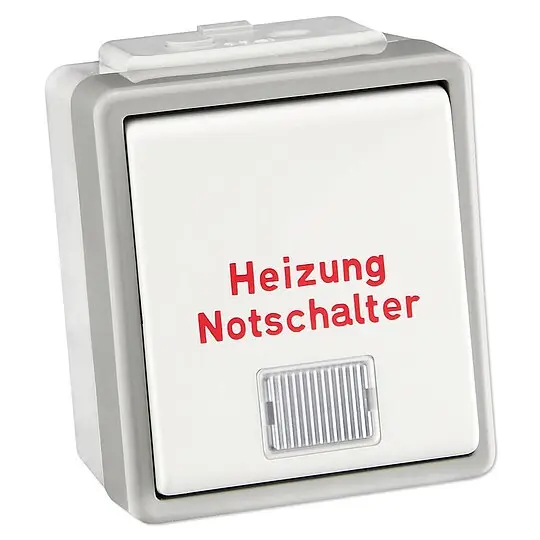 Super-Preis Siemens Heizung-Notschalter Aufputz - Serie Delta - 1-polig - mit Kontrolllampe - IP 44 - grau - 5TA4741
