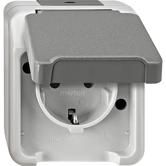 Gratis Versand Schuko-Steckdose Aquastar Merten, IP44, Aufputz, lichtgrau - 1-fach