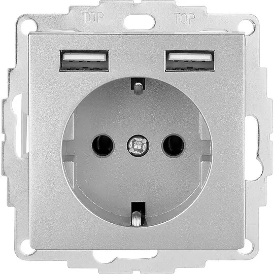 Schuko-Steckdose mit USB Merten System M, Aluminium Ausverkauf