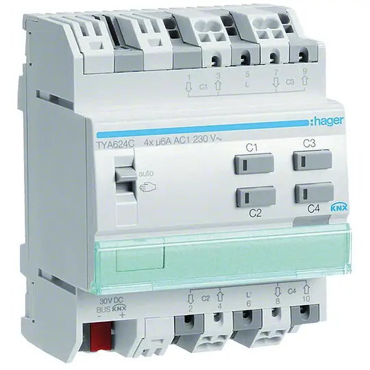 Preiswert Hager Rollladenaktor Jalousieaktor 4-fach 230V KNX REG TYA624C