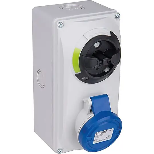 CEE-Wandsteckdose 16A, 3-polig, 230V Abschaltbar mit Verriegelung IP44 - Schraubanschluss - blau/grau Sale