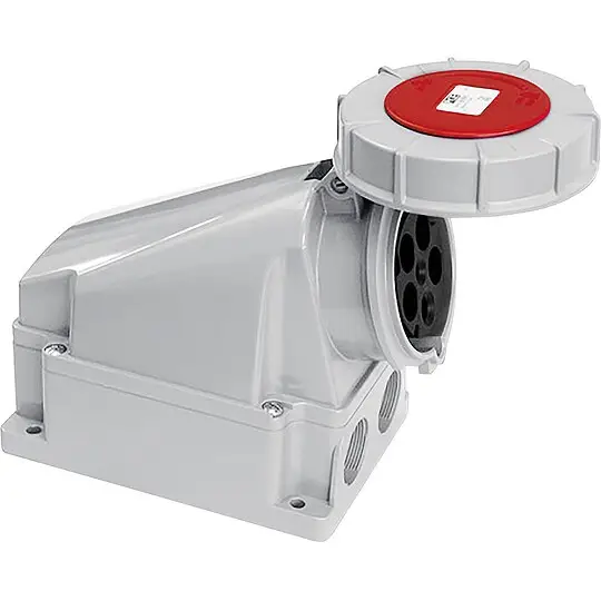 CEE-Wandsteckdose 63A, 5-polig, 400V Power Twist, IP66/67 (klein) inkl. Blindverschraubung - rot/grau Geprüft