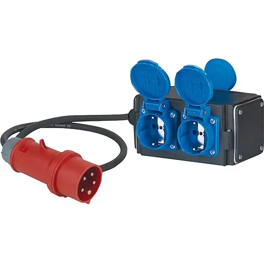 CEE-Adapter 1x CEE 400V, 16A + 3x Schuko 250V, 16A - 1,5m Zuleitung Ausverkauf