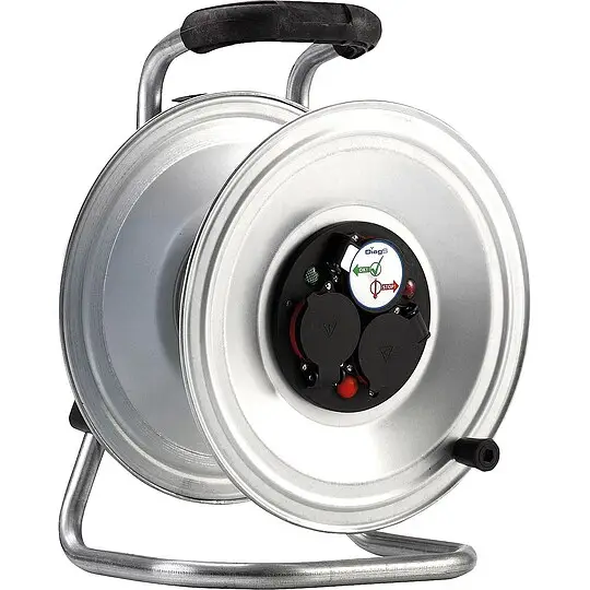 Stahlblech-Kabeltrommel Professional'', leer, Ø 290 mm, 3-fach-Schuko-Steckdose Preisreduziert