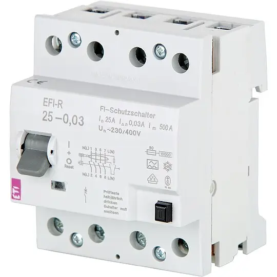 Billig FI-Schalter EFI-R, 4-polig, 25A,300 mA, 10kA, Typ A, unverzögert