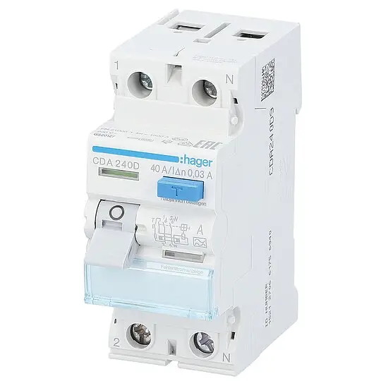 Aktuell FI-Schutzschalter Hager 2p,Typ A,40A,30 mA,6kA,CDA240D