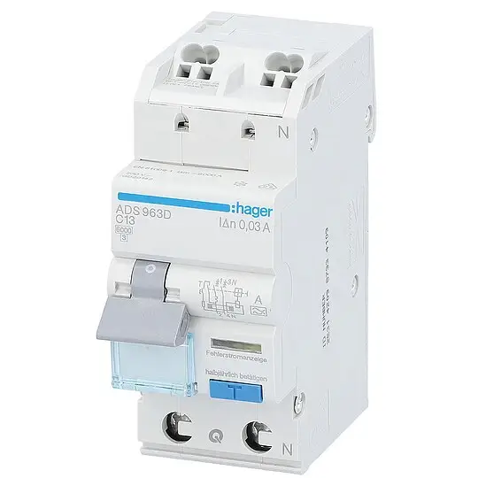 FI/LS-Schutzschalter Hager 1p+N,Typ A,C13A,30 mA,6 kA, ADS963D,QuickConnect Finale Aktion