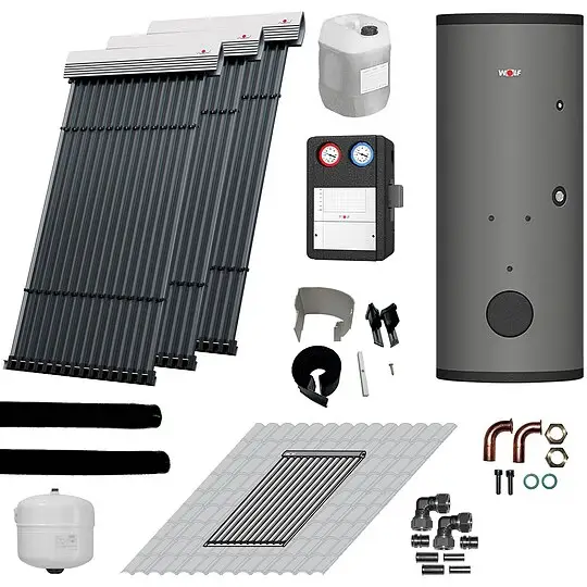 WOLF Solaranlage mit 3 Stk. CRK Kollektoren, SM2-2 Regelung und Solarspeicher SEM-2-400 - 2484854F48 Sichere Zahlung