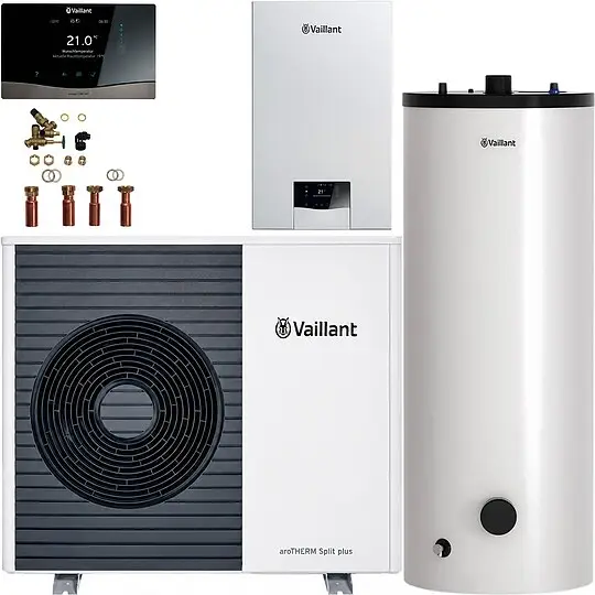 Letzte Chance Vaillant Wärmepumpenpaket 4.0312 aroTHERM Split plus VWL 75/8.2 AS S2 mit Hydraulikstation, Speicher 200 l, Regelung VRC 720/3 - 8000041065