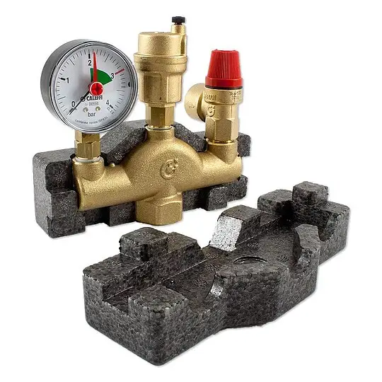 Neuheit Caleffi Kessel-Sicherheitsgruppe mit Schnellentlüfter, Sicherheitsventil 3 bar und Manometer