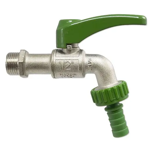Neue Kollektion Kugelhahn Auslaufventil 1/2'' - DN 15 - mit Hebelgriff und FLEXIBLER Schlauchtülle 3/4''
