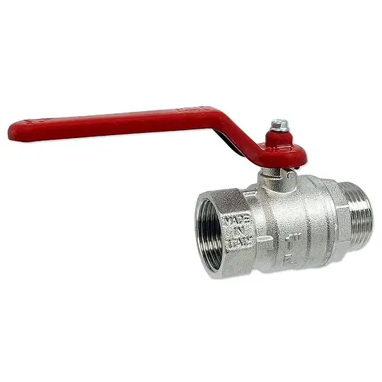 Kugelhahn 1'' IG x 1'' AG - DN 25 - Messing vernickelt - mit Hebelgriff rot Markenware
